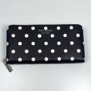 Large Kate Spade Black and White Polka Dot 12 Card Slot Wallet